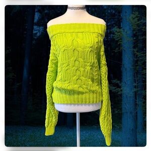 Anthropologie Neon Yellow Off-Shoulder Sweater